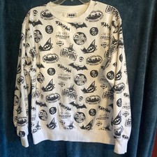 Batman Licensed White Black Fleece Sweatshirt M Graphic Print Long Sleeve
