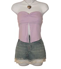 Y2K Kimchi Blue Front Slit Flyaway Rose Pointelle NWT Pastel Strapless Tube Top