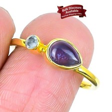 Natural Sage Amethyst Statement Mother Anniversary Ring Size 7.5 Solid Silver
