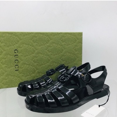 NWB AUTHENTIC GUCCI Men's Black Jelly GG Sandals Gucci Size 8 G ( 8.5 US )
