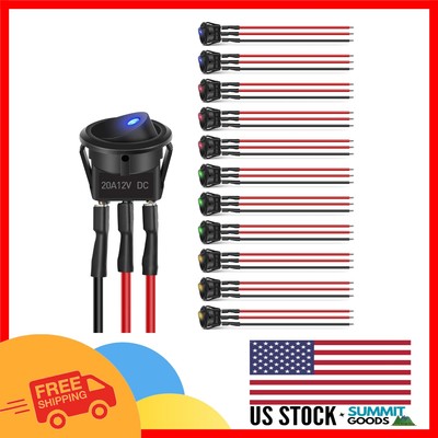 12pcs 12V 20A Rocker Toggle Switch with LED Light for Cars & Marine Applications