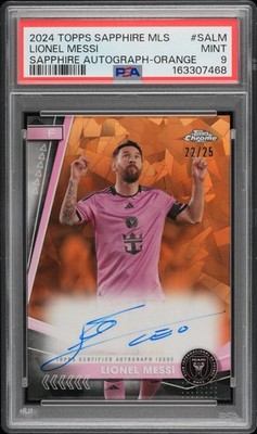 2024 Topps Chrome Sapphire MLS Lionel Messi Orange Refractor Auto /25 PSA 9
