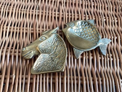 Vintage - Messing Pferdekopf / Fisch - Aschenbecher - Schmuckschale - Ringtablett -