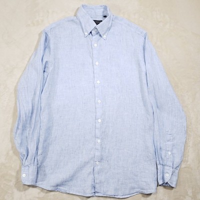 Spier & Mackay Button Down Shirt Mens 15 Blue Linen Contemporary Stripe Luxury