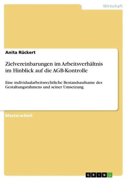 Anita RüCkert | Zielvereinbarungen Im ArbeitsverhäLtnis Im Hinblick Auf Die...-image