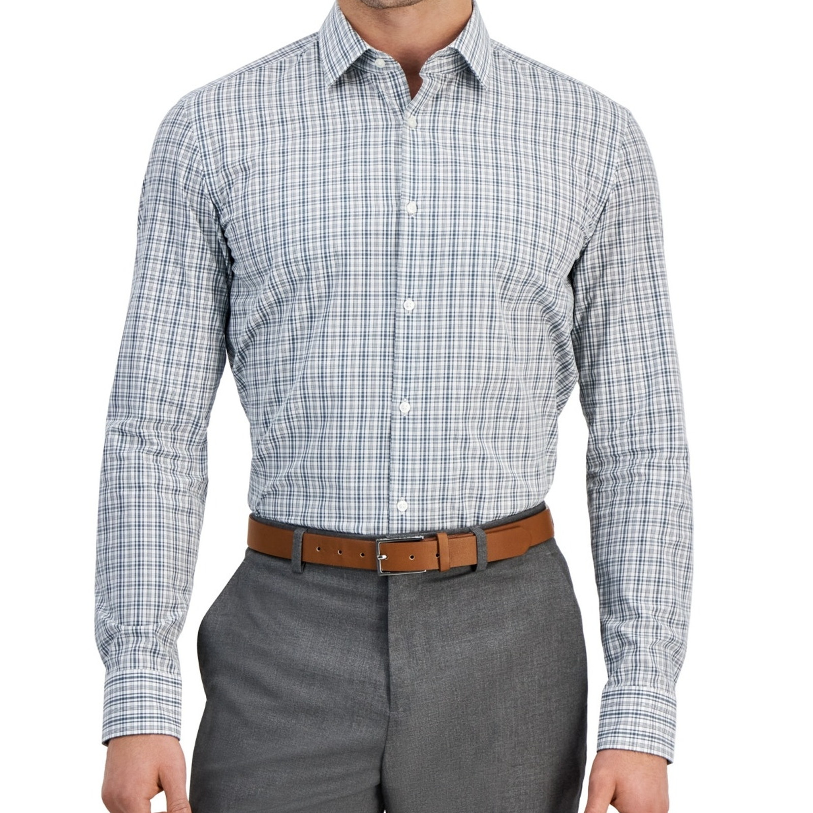 Hugo by Hugo Boss Men's Kenno Slim check Dress Shirt green 17in neck $98