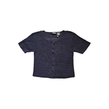 Vintage 90s Boutique Europa Navy Blue Short Sleeve Sweater - Women's Small