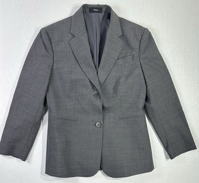 Theory Jacket 0 Wool Blend Blazer Gray Career XS