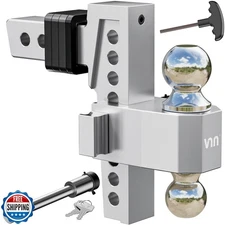 VNN Adjustable Trailer Hitch 8 Inch Drop 2 Inch Receiver - Solid Dual Ball Mo