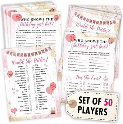 Who Knows Birthday Girl Best Game 50 Player Party Cards Teen Birthday Activity