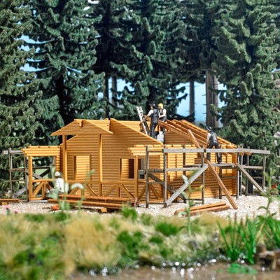 Log cabin under construction Busch 1855