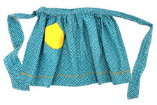 Vintage 1950s Teal Blue Hostess Apron Cotton Half Apron w Pocket MCM Embroidered