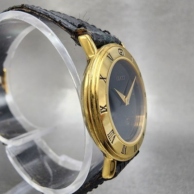 Gucci 3000L Watch Women 26mm Black Dial Gold Plated Round New