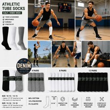 4 8 12 Pairs Men's Grey Tube Socks Over The Calf Sport Cotton Socks Big Tall
