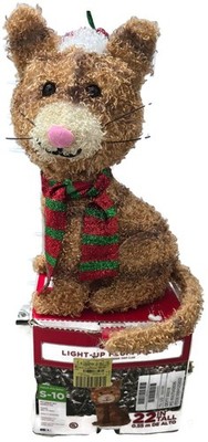 Holiday Time Light Up Fluffy Cat 22  Christmas Indoor/Yard Decor S-10