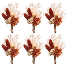 Fall Dried Flower Boutonniere 6-Piece Set for Men's Boho Wedding Boutonniere,...