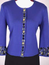 ST.JOHN Women's Knit Purple Blue With Rhinestone Studs Trim Jacket Sz 10