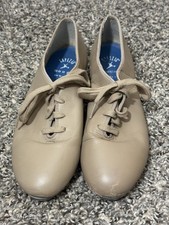 Capezio Tele Tone Leather Lace Up Tap Dance Shoes Nude Beige Women  s Size 6