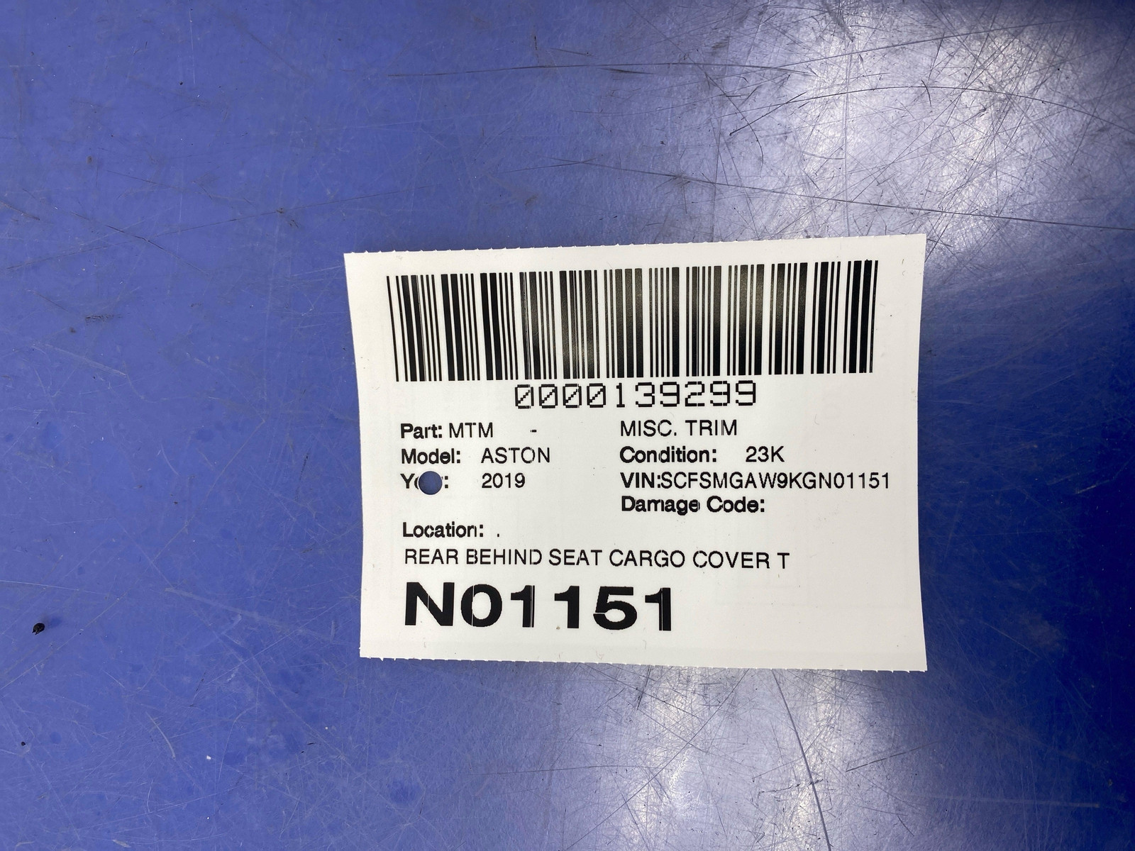 2019 ASTON MARTIN VANTAGE OEM REAR BEHIND SEAT CARGO COVER TRIM COVER PANEL