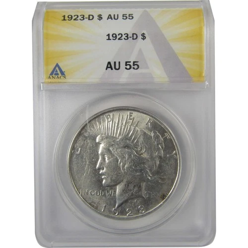 1923 D Peace Dollar AU 55 ANACS Silver $1 Coin SKU:I20886