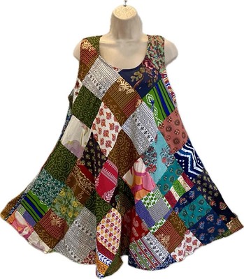 Sacred Threads Hippie Boho Gypsy Festival Patchwork Swing Dress Pockets 225178 B