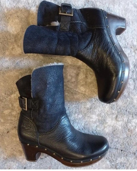 Women UGG Boots Black Leather 38 #O0DO