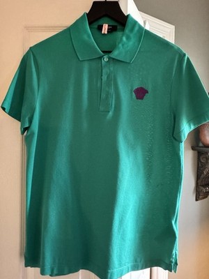 Versace Emerald Green Polo with Contrasting Purple Medusa Patch