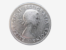 1956 CANADA Large SILVER 50 Cents Coin Queen Elizabeth II Coat-of-Arms