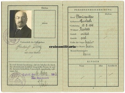 Orig. Reisepass Oberinspektor RASTATT Durlach Baden 1923