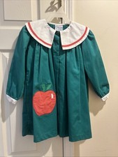 Vintage Girls Samara 5 Appliqu Dress Green Apple Back To School