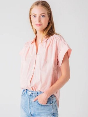 JOIE Light Rose Pink Sz Medium Casual Wear Roomy Button Up Poplin NARO Blouse