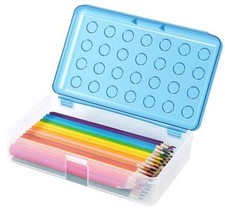 Plastic Pencil Box, Large Pencil Case, Clear Pencil Boxes - with Clear Blue