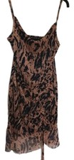 Ladies Brown Black Printed Strap Ruched Side Fitted Lined Dress Size 14