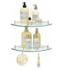 Chrome Glass Corner Shelf 2 Pack, Bathroom Corner Shower Shelf Tempered Glass Sh