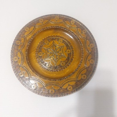 Hang Crafted Antique Engraved Wood Platter From Krakow Poland 1930's, 11 inches