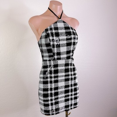 Dear Moon Plaid Sequin Tie Halter Mini Dress Retro Y2K HOCO Juniors 1 XS NWT