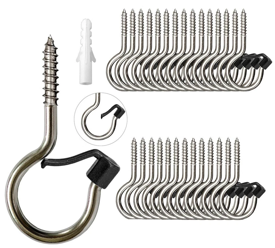 GOTOCURE Screw In Hooks Q Hanger Hook Screw Safety Buckle Indoor Outdoor String Lights UK
