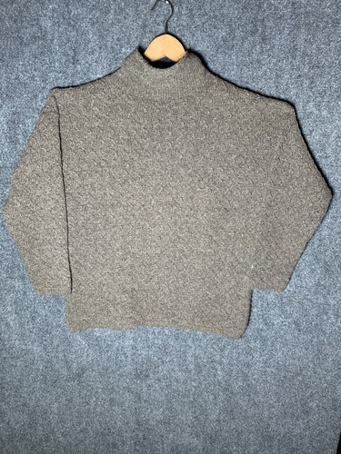 Vintage Eileen Fisher Pullover Wolle Zopfmuster Rollkragen braun Gr. 2 XL Designe