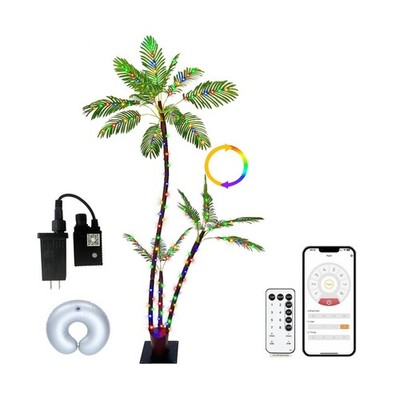 SOSHOT 6FT Lighted Artificial Palm Tree with Three Trunks and 212 LED Lights ...