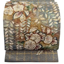 Vintage Blue Gray Silk Fukuro Obi with Floral Pattern, Excellent Condition