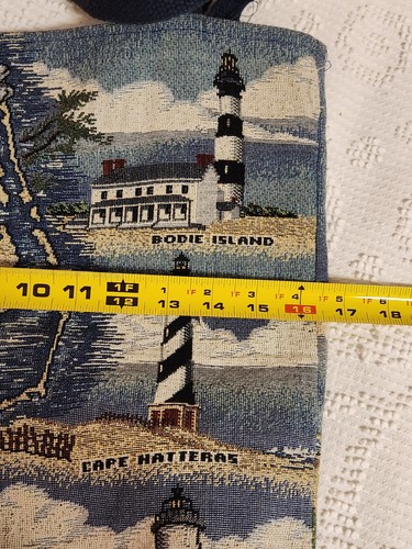 Vintage 80's Tapestry NC Lighthouse Coastal Tote Bag Double Handle OutterBanks - Picture 8 of 9