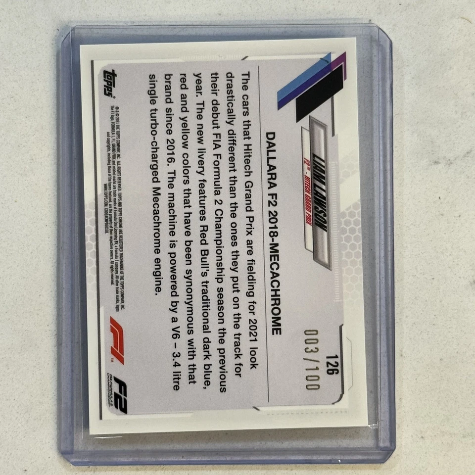 2021 Topps Chrome Sapphire Formula 1 F1 #126 Liam Lawson Sepia /100 - Image 2 of 2