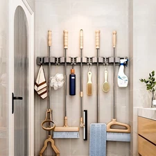 Mop and Broom Holder Wall Mount Self Adhesive Heavy Duty Broom Hanger Organizer