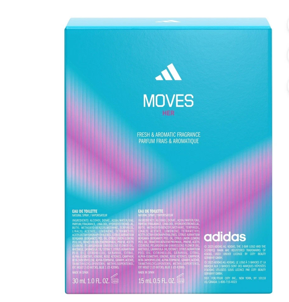 Adidas Moves for Her Eau de Toilette Set de Regalo - 0.5 OZ + 1.0 OZ - Nuevo Foto 3 de 3