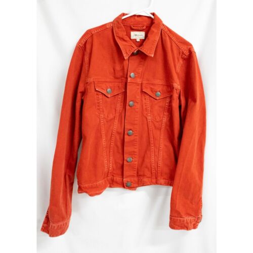 J Brand Vin Magma Red Orange Denim Leather Back Pach Trucker Jean Jacket L