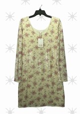 NWT Gianni Bini Dress Sz Large Ivory Pink Floral Sequin Mini Dress Longsleeve