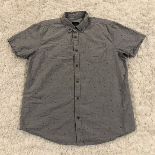 Prana Mens M/L? Organic Cotton Shirt Gray Shortsleeve Button Front Textured