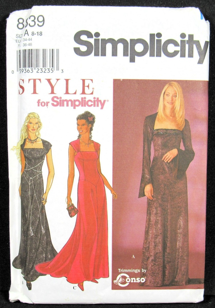 Evening Gown Dress Pattern 8 10 12 14 16 18 Simplicity 8839