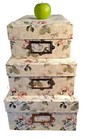 3 LARGE Stackable Storage boxes padded floral fabric  Superb Vintage Condition 