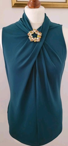STAR BY JULIEN MACDONALD TEAL GREEN HIGH NECK STRETCH TOP BLOUSE FR40 UK12